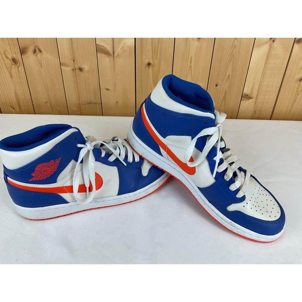 Nike Air Jordan 1 Mid Men's Shoes, Blue/Orange/White- Size 9.5